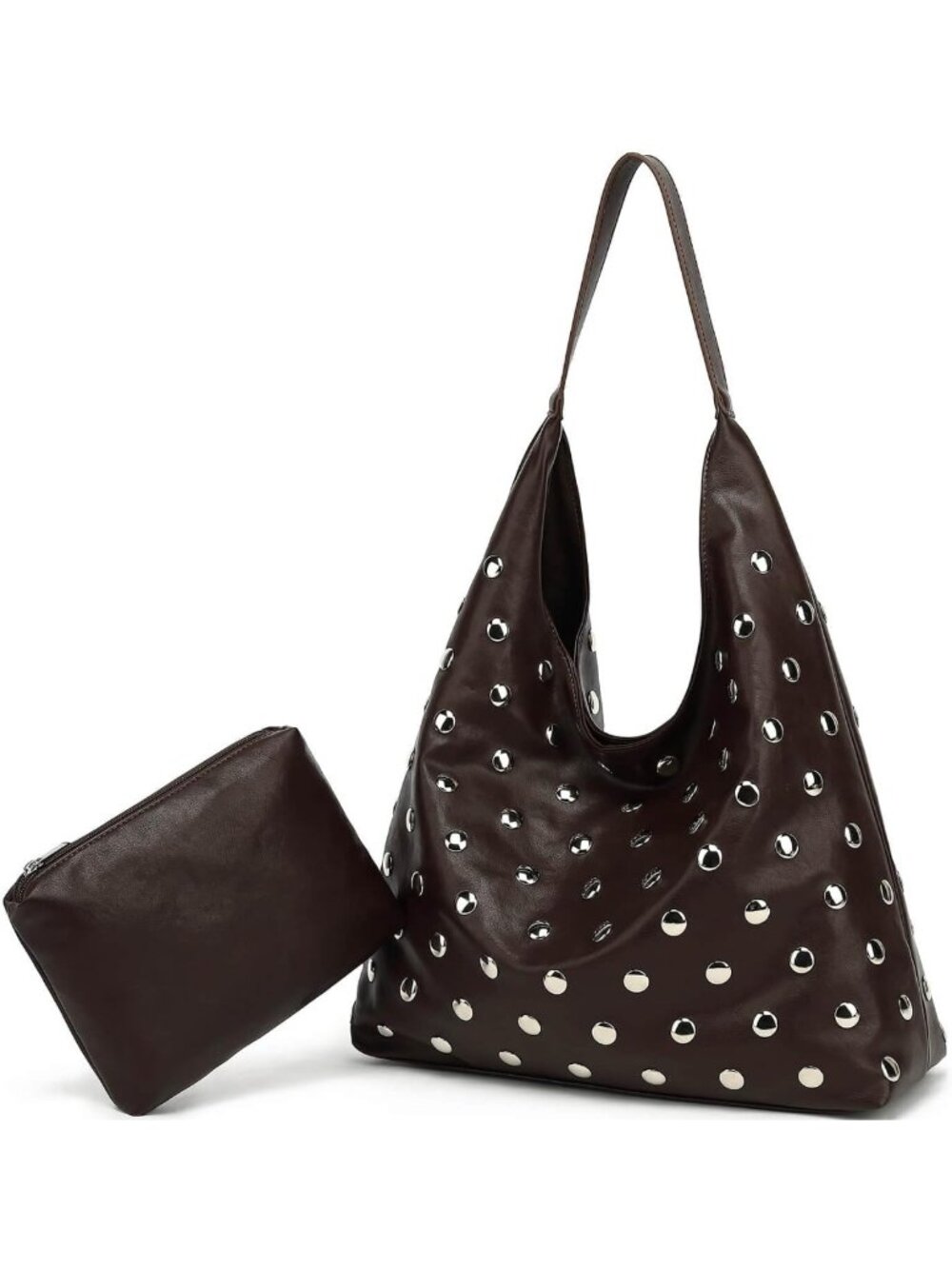 Chic Studded Hobo Bag, Soft Vegan Leather Tote Purse, Slouchy Shoulder Style